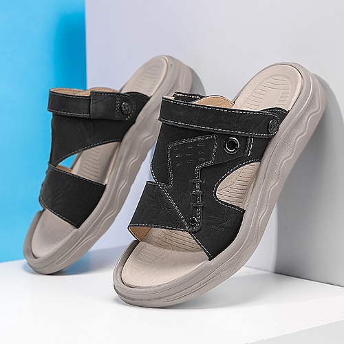 Herren Vintage Lässig Täglich PU Leder Kunstleder Bequem Slipper Rot Braun Schwarz Gelb Sommer Frühling Herbst Image