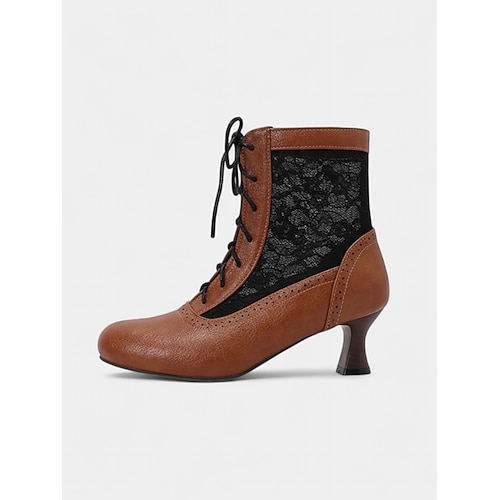 Weiße Damenstiefeletten im Vintage-Stil der 1930er Jahre mit Schnürung und floralen Spitzeneinsätzen – elegante Absätze im Retro-Stil für formelle Anlässe, Hochzeiten und Partys Image