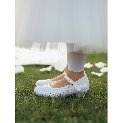 Glitzernde Mary-Jane-Schuhe für Kinder mit niedrigem Absatz, funkelndem Obermaterial und sicherem Schnallenriemen – elegante Prinzessinnenschuhe für Mädchen, perfekt für Hochzeitsfeiern und festliche Image