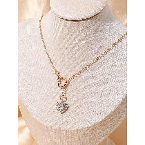 Herzanhänger-Halskette für Damen, vergoldete Legierung mit Kristallverzierungen, perfekt als Geschenk zum Valentinstag, für Hochzeiten und für den Alltag. Image