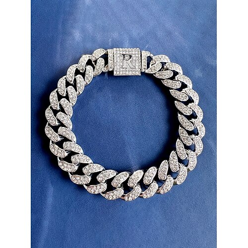 Herrenarmband aus Metalllegierung mit Buchstabeninitialen – personalisiertes, kristallbesetztes Armband für Valentinstag, Hochzeiten und als Geschenk Image