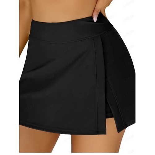 Damen Badeanzug Dehnbare Boxershorts Rock Bademode Hohe Taille Urlaub Strandbekleidung Einfarbig Ärmellos Badeanzüge Image