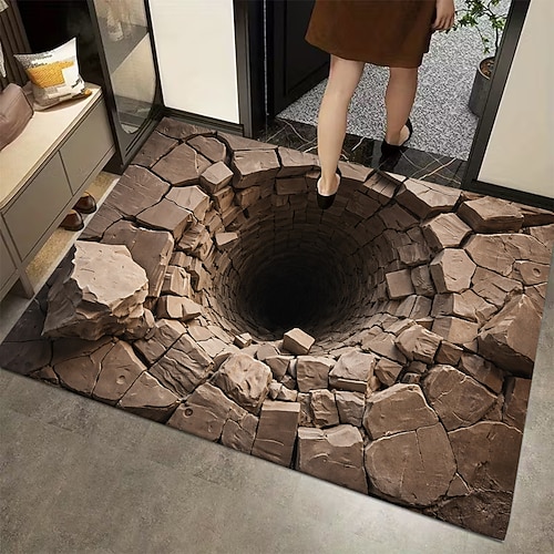 Fußmatte mit 3D-Optik-Täuschung, tiefem Loch und Rissstein-Effekt, 2D-Flachdruck für einen eindrucksvollen Eingangsbereich Image