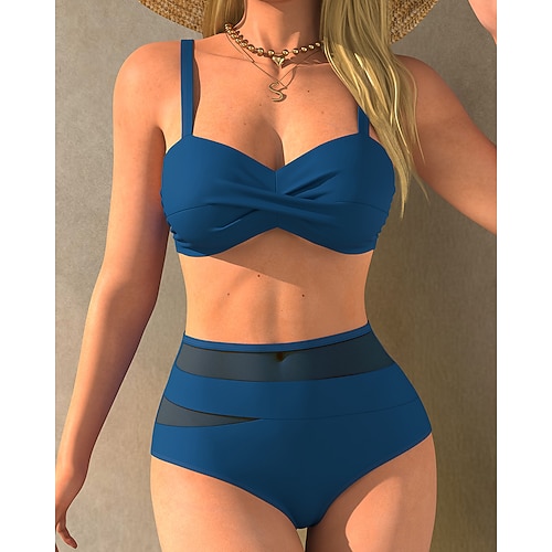 Damen Bikini-Sets Badeanzug 2 Teile Einfarbig UV Schutz Elastisch Ärmellos Bademode Badeanzug Surfen Tauchen Schwimmen Sommer Image