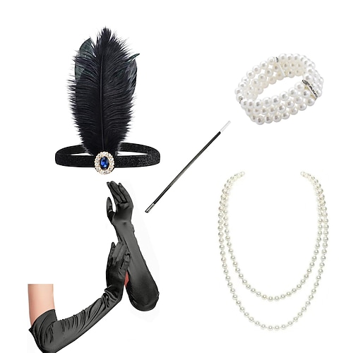 Set Vintage Outfits Der große Gatsby Kostüm Damen Karneval Maskerade Abschlussball Club Party Erwachsene 1 Halskette 1 Armband Handschuhe Frühling Ganzjahres Image