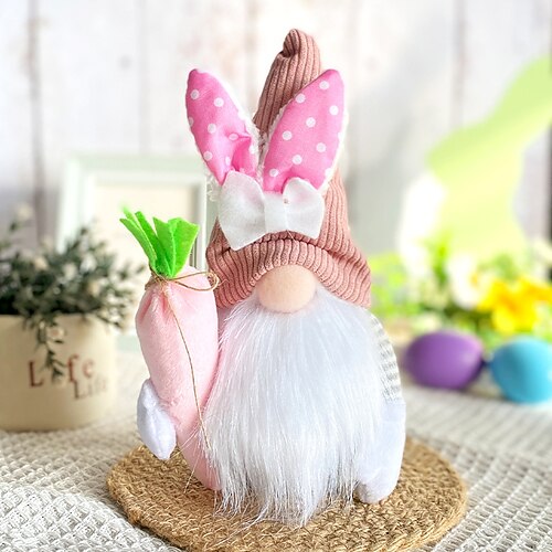 Osterkorb-Füller 7er Pack Hase Gnome Plüsch Osterdekorationen für Zuhause Frühlings Tomte mit Hasenohren und Karotte mehrschichtige Tablett Dekor glückliche Feiertagsornamente Oster Geschenk für Image