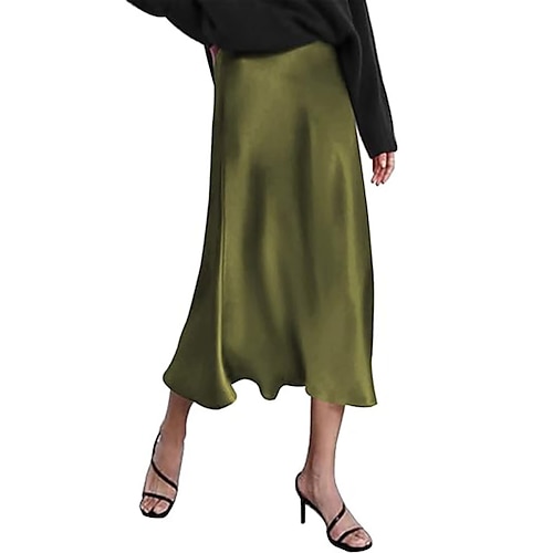 Damen Elegant Mode Lässig Midi Mittlere Hüfthöhe Röcke Einfach Patchwork Mikroelastisch Täglich Straße Kastanienbraun Schwarz Weiß Champagner Sommer Polyester Image