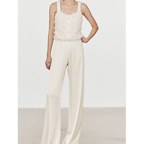 Damen Weites Bein Chinos Gerade Elegant Urlaub Vintage Volle Länge Hohe Taille Einfarbig Patchwork Tasche Elastischer Bund Bequem Atmungsaktiv Unelastisch Täglich Heim Outdoor Marineblau Aprikose Image