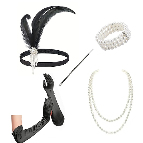 Set Vintage Outfits Der große Gatsby Kostüm Damen Karneval Maskerade Abschlussball Club Party Erwachsene 1 Halskette 1 Armband Handschuhe Frühling Ganzjahres Image