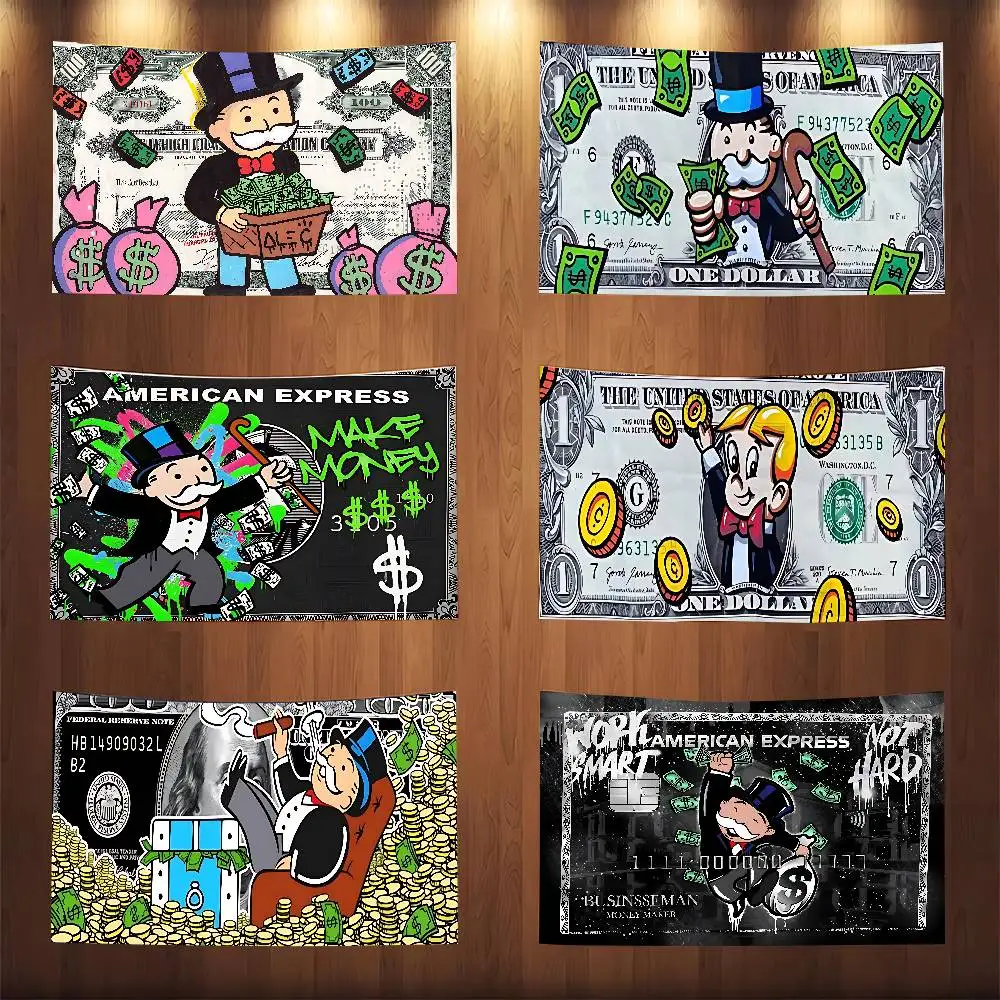 Cartoon Dollar Monopolys Flagge Banner Wandteppich Outdoor Dekore Garage Dekoration Lustige Flaggen für Schlafzimmer Flaga Image