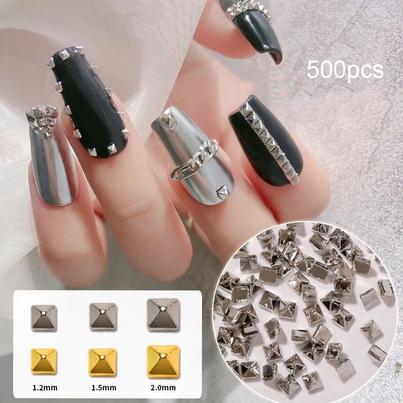 500 Teile/beutel Nieten Nagel Ornament Gold/Silber Charms Pfeil Niet Metallic Nail art 1,2/1,5/2mm Punk Spikes Studs Spitze Dekoration Image