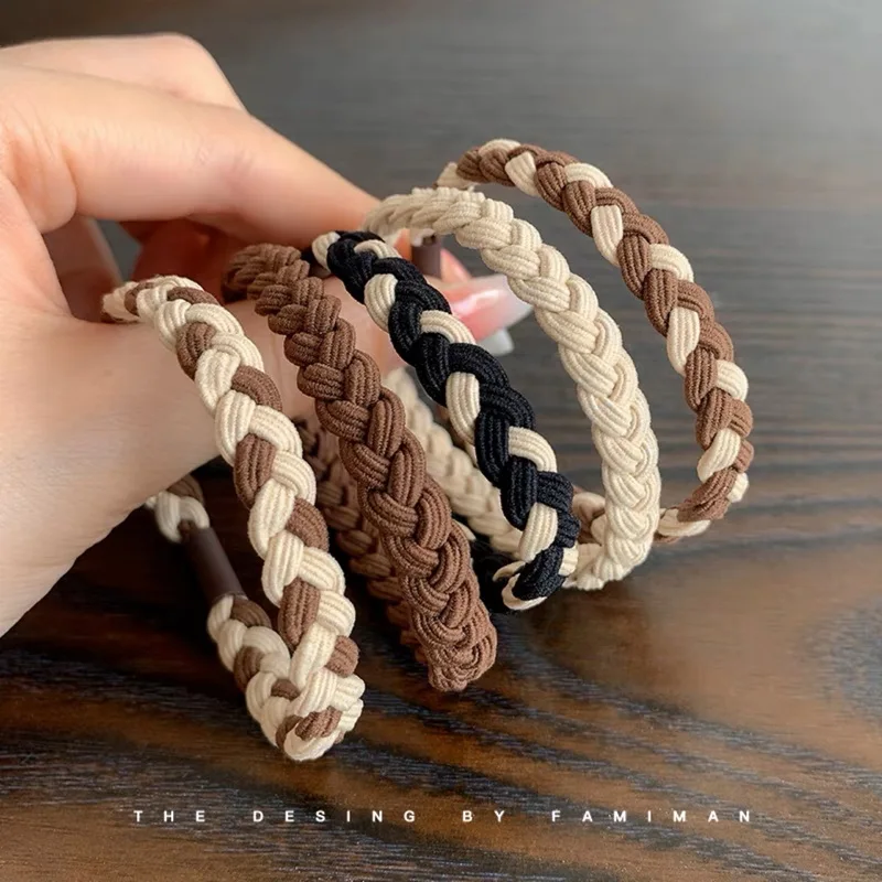 5 teile/satz Frauen Elastische Geflochtene Haar Gummiband Dicke Haar Krawatten Für Mädchen haarbänder armband haar seil gum Scrunchie Großhandel Image