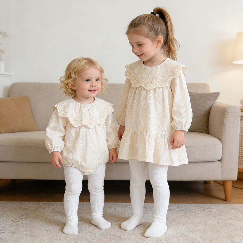 2026 neue Kinder Kleidung Frühling Lange Ärmeln Baumwolle 0-24 M Baby Revers Strampler Kind Prinzessin Kleid 2-6Y mädchen Party Stickerei Kleid Image