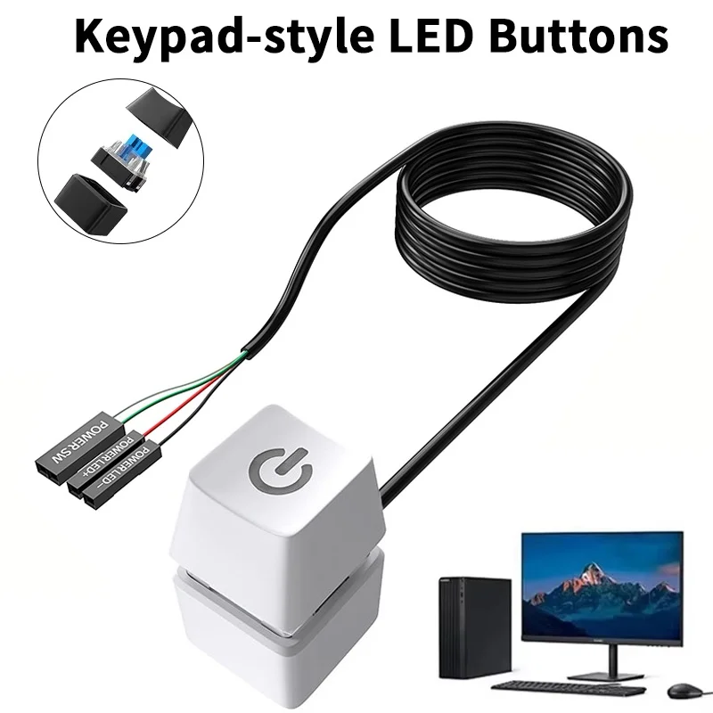 Computer-Desktop-Schalter, blaue LED-Leuchten, externer Start-/Einschalt-/Aus-Schalter für PC-Motherboard, Verlängerungskabel für Laptop, Computer, PC