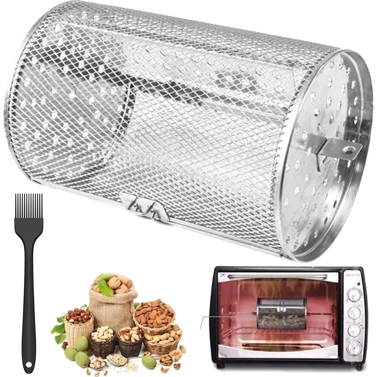 Korb rotierende Edelstahl käfig Rotis serie Grill Röster Grill Röster Trommel Braten Korb Erdnuss getrocknete Nuss Kaffeebohnen Grill Image