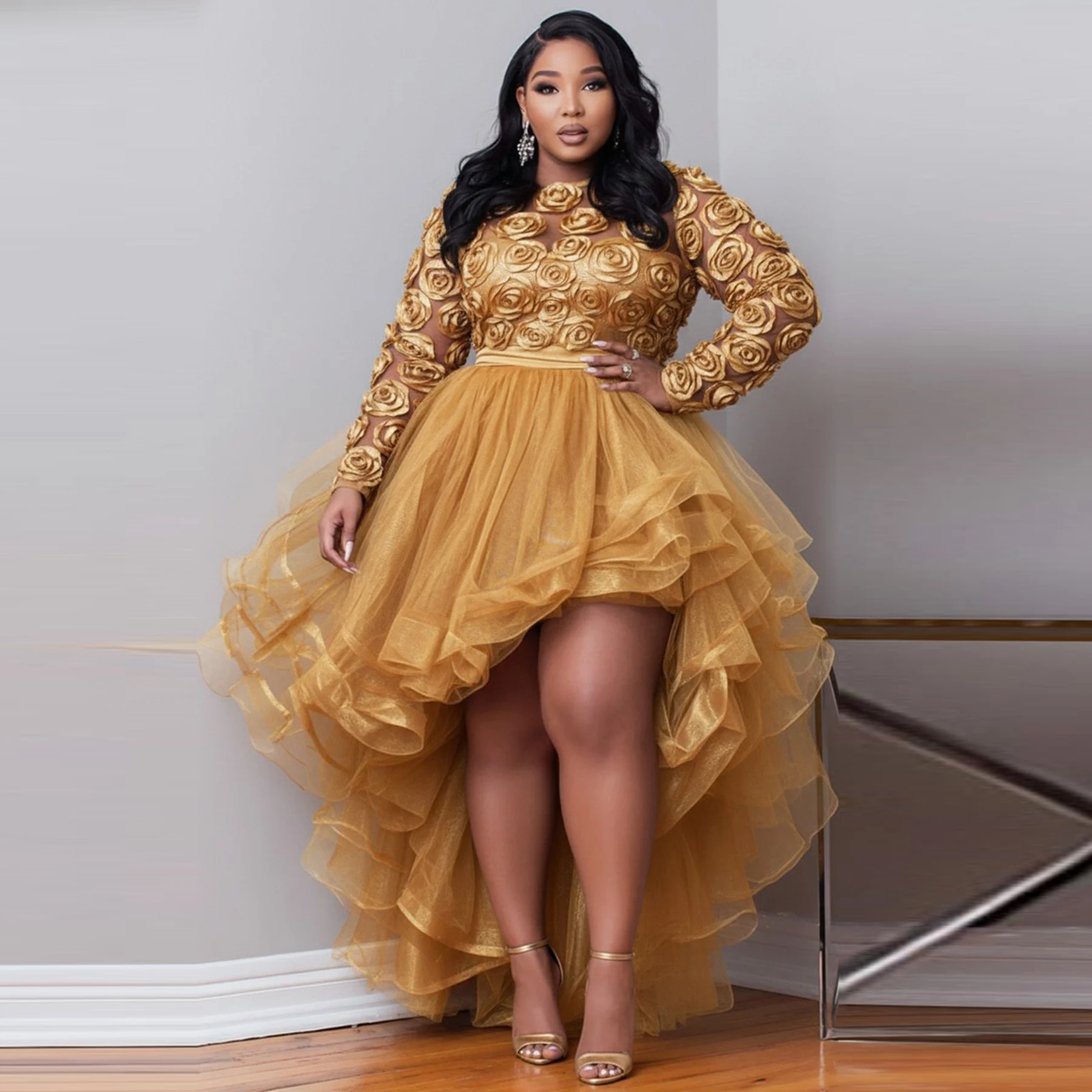 Gold Tüll High Low Frauen Rock Elastische Taille Puffy Tutu Rock Zu Party Mädchen Geburtstag Formelle Kleidung Benutzerdefinierte Farbe Und Größe Rock