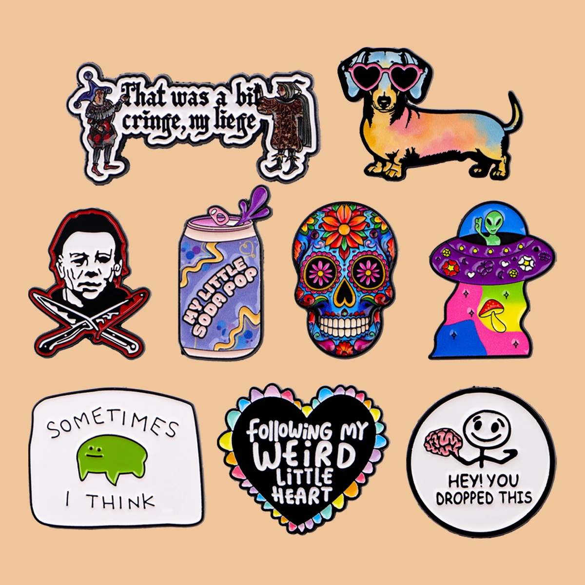 Halloween Bunte Schädel Emaille Pins UFO Dackel Brosche Abzeichen auf Rucksack Anstecknadel Kostüm Zubehör Modeschmuck Geschenke Image