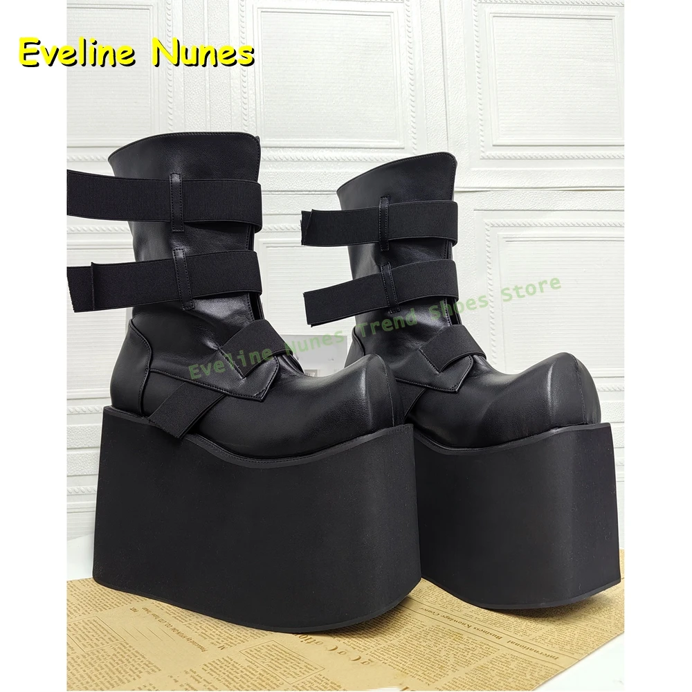 Diamant-Horn-Zehe-Plateau-Punk-Stiefel, solide Höhe, erhöht die Klettverschluss, Y2K-Kniehohe Stiefel, Subkultur-Stil, 2025, Trend-Schuhe