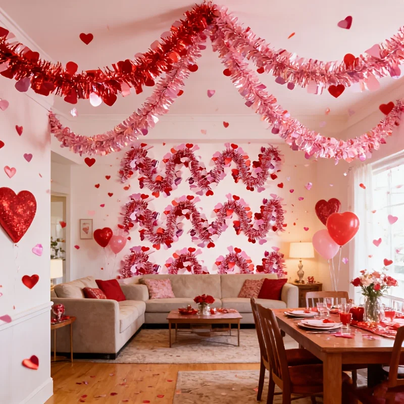 4 Stück glänzende funkelnde Girlande mit glitzernden Herzen, flexibel, drehbar, Party-Dekoration, Hochzeiten, Geburtstag, Valentinstag Image