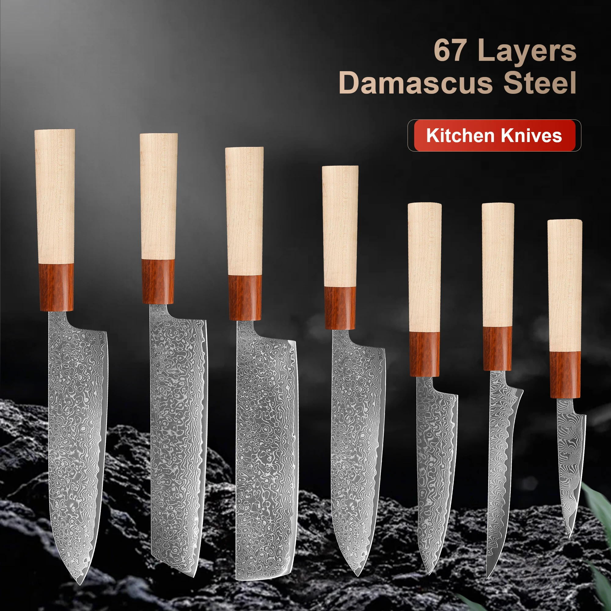 1-7PCS 67 strati Coltello in acciaio di Damasco Coltello da chef da 8 pollici Coltello da cucina per carne tagliata giapponese Coltello da cucina Nakiri super affilato