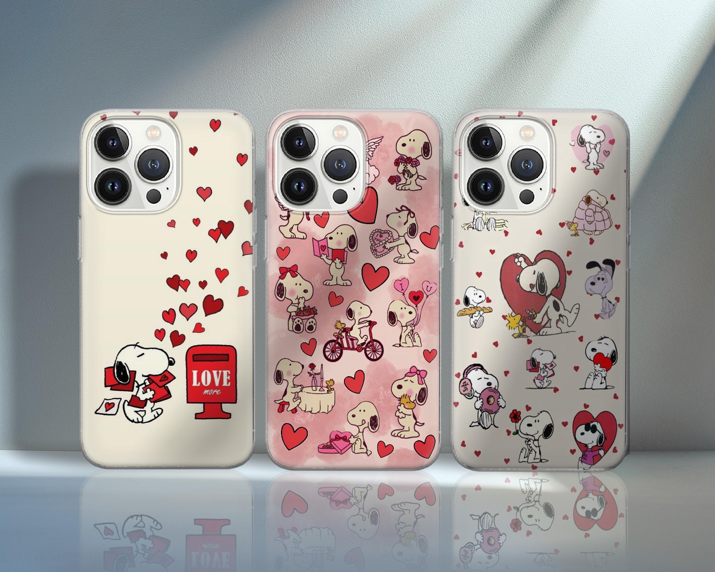Custodia per telefono Snoopy Love per San Valentino + pellicola protettiva per lo schermo, simpatica pellicola protettiva per iPhone e Samsung, regalo