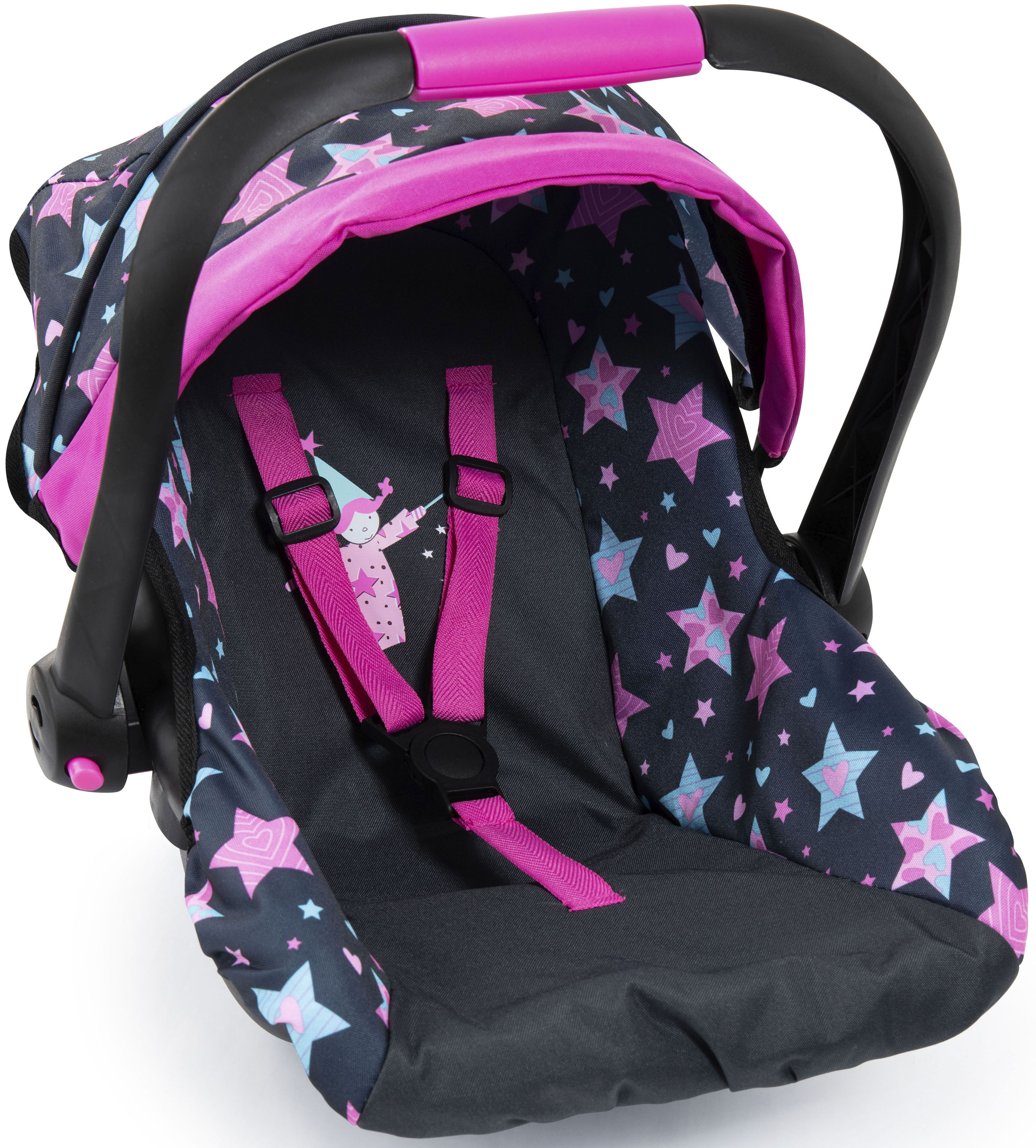 Puppen Autositz BAYER "rosa/goldfarben Schleife", schwarz (sterne blau), Puppenausstattungen, KinderB:34cm H:38cm T:45cm, Kunststoff, Metall, mit Dach, B:34cm H:38cm T:45cm