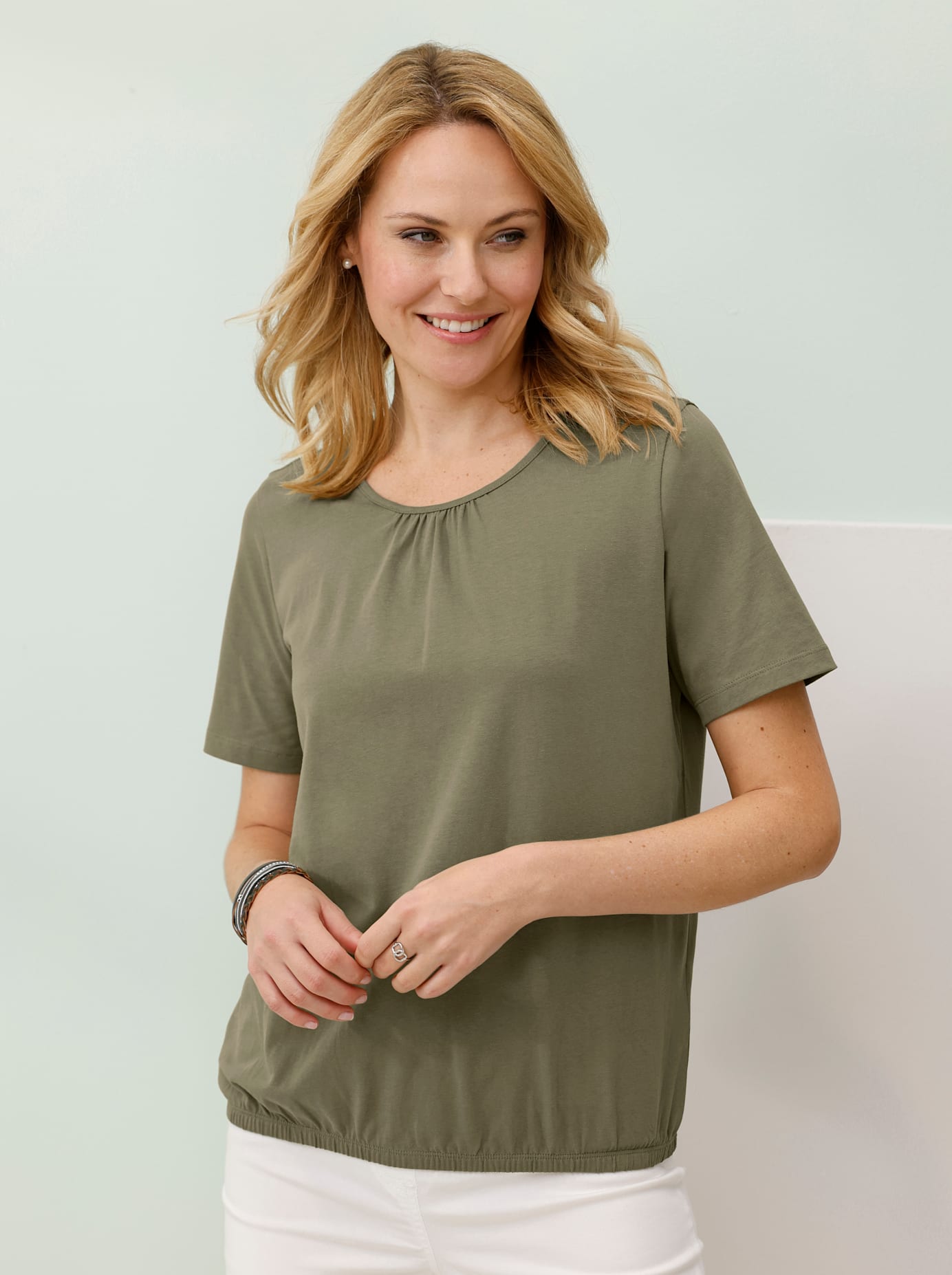 Kurzarmshirt CLASSIC BASICS "Kurzarm-Shirt", Damen, Gr. 48, khaki, 100% Baumwolle, unifarben, Rundhals, Shirts Image