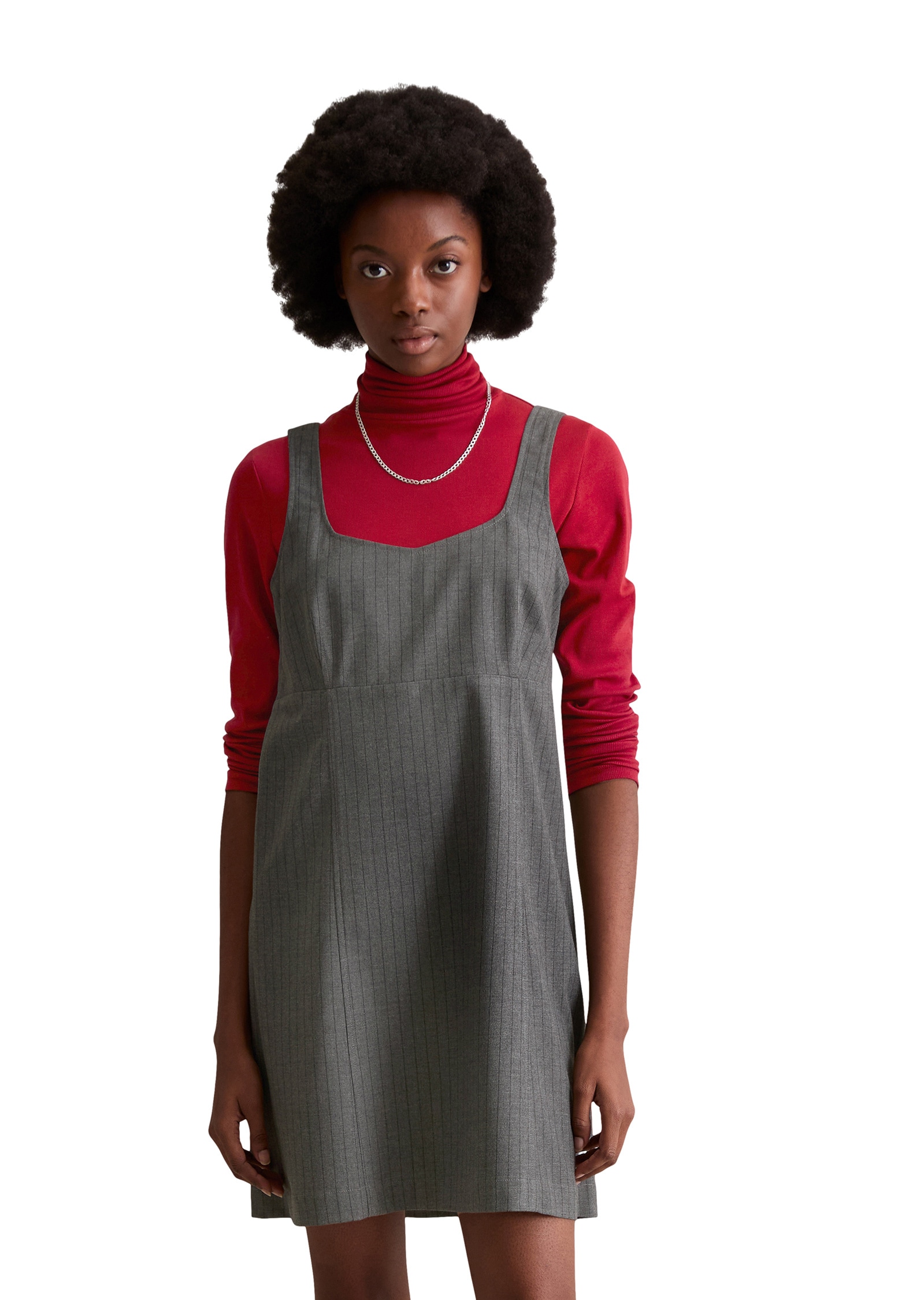 Minikleid MARC O'POLO DENIM "aus Viskose-Mit mit recyceltem Polyester", Damen, Gr. S, Normalgrößen, medium grau, Obermaterial: 65% Polyester, 32% Viskose, 3% Elasthan, gestreift, regular fit kurz, Kleider Minikleid