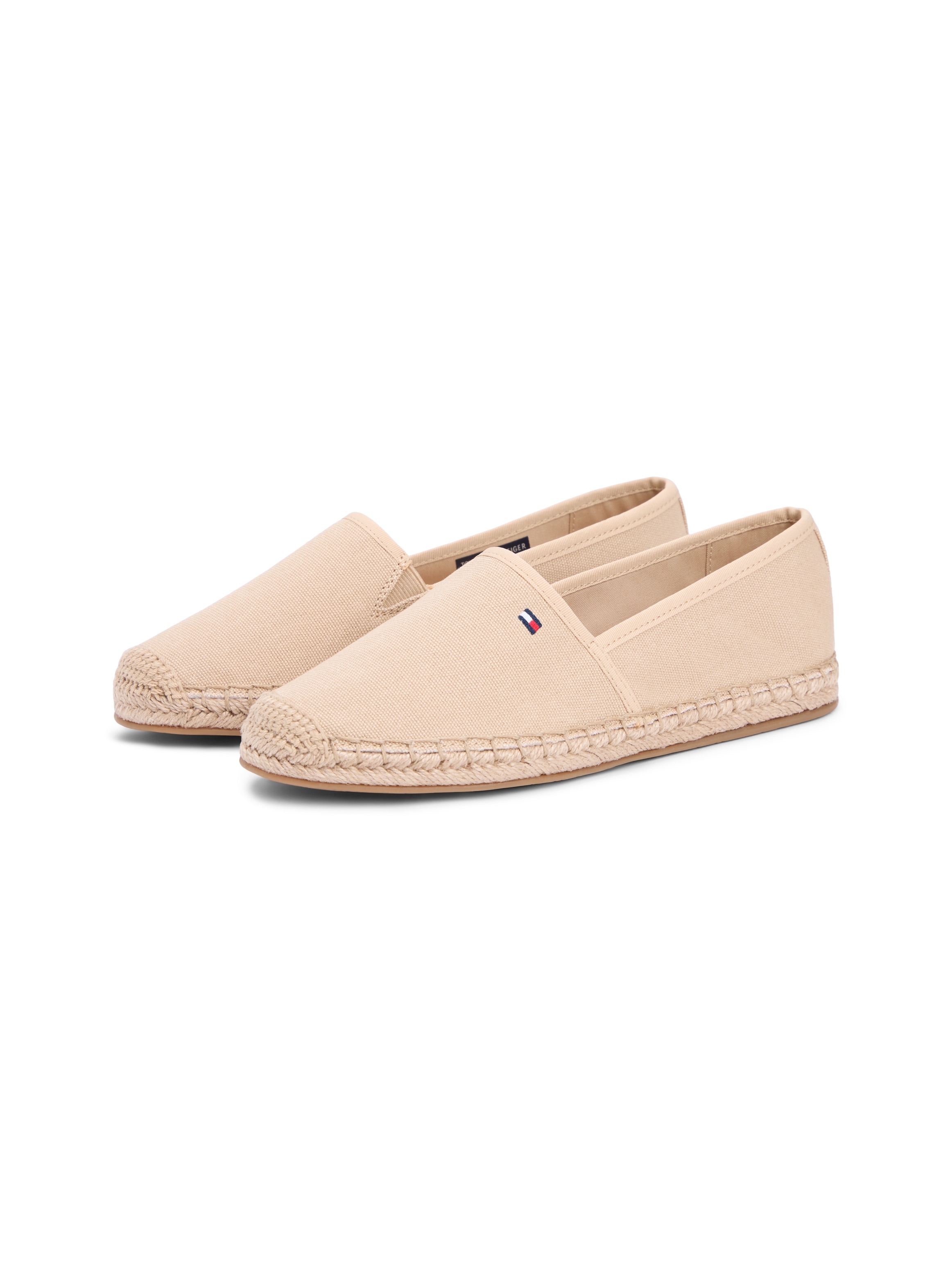 Espadrille TOMMY HILFIGER "FLAG CANVAS ESPADRILLE", Damen, Gr. 37, hellbeige, Baumwolle, unifarben, Schuhe Espadrille, Slipper, Flats, Bequemschuh mit Jutebezug und Ziernähten