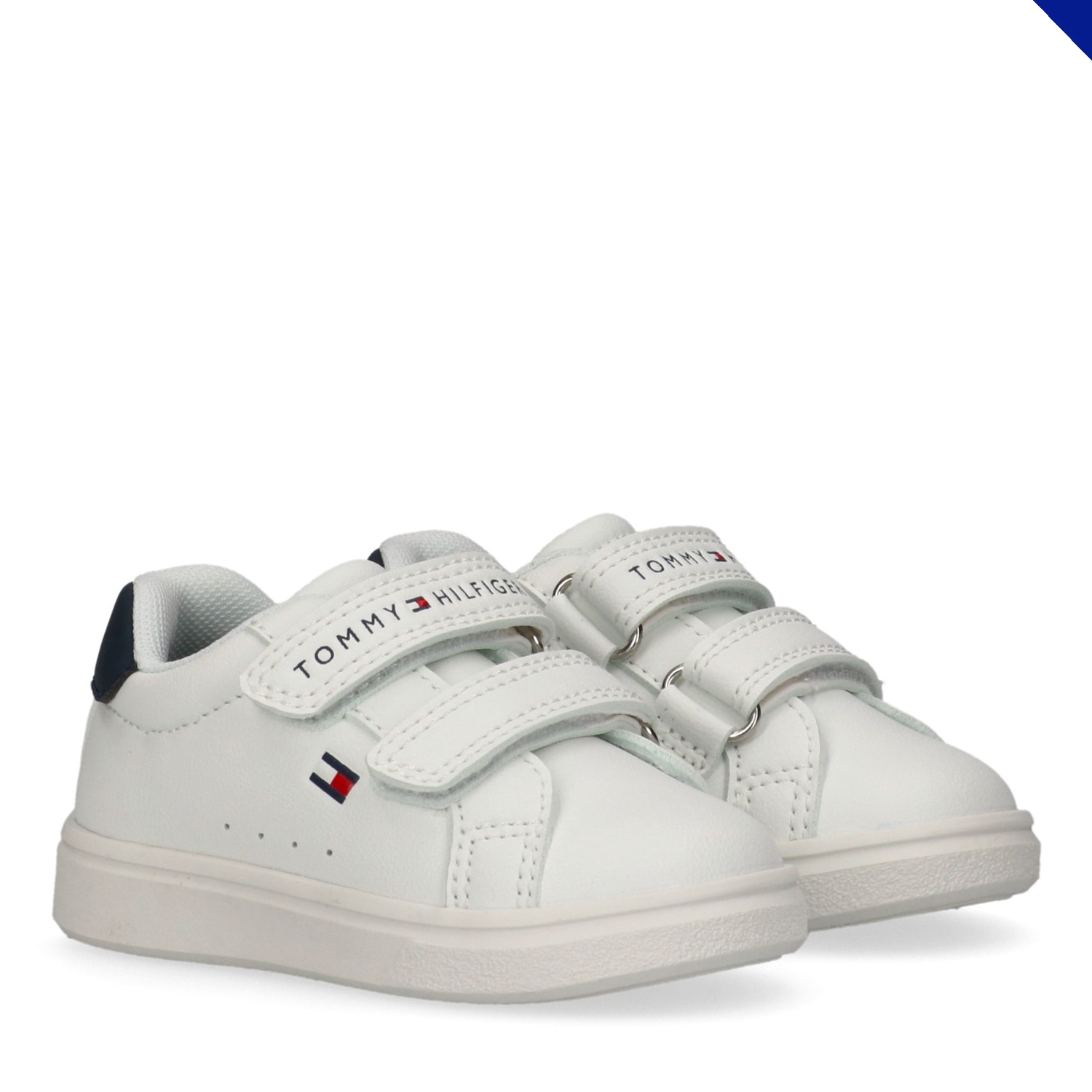 Sneaker TOMMY HILFIGER, Damen, Gr. 25, weiß, blau, Lederimitat, Schuhe Sneaker, Casual Sneaker, Klettschuh, Halbschuh mit Logoschriftzug
