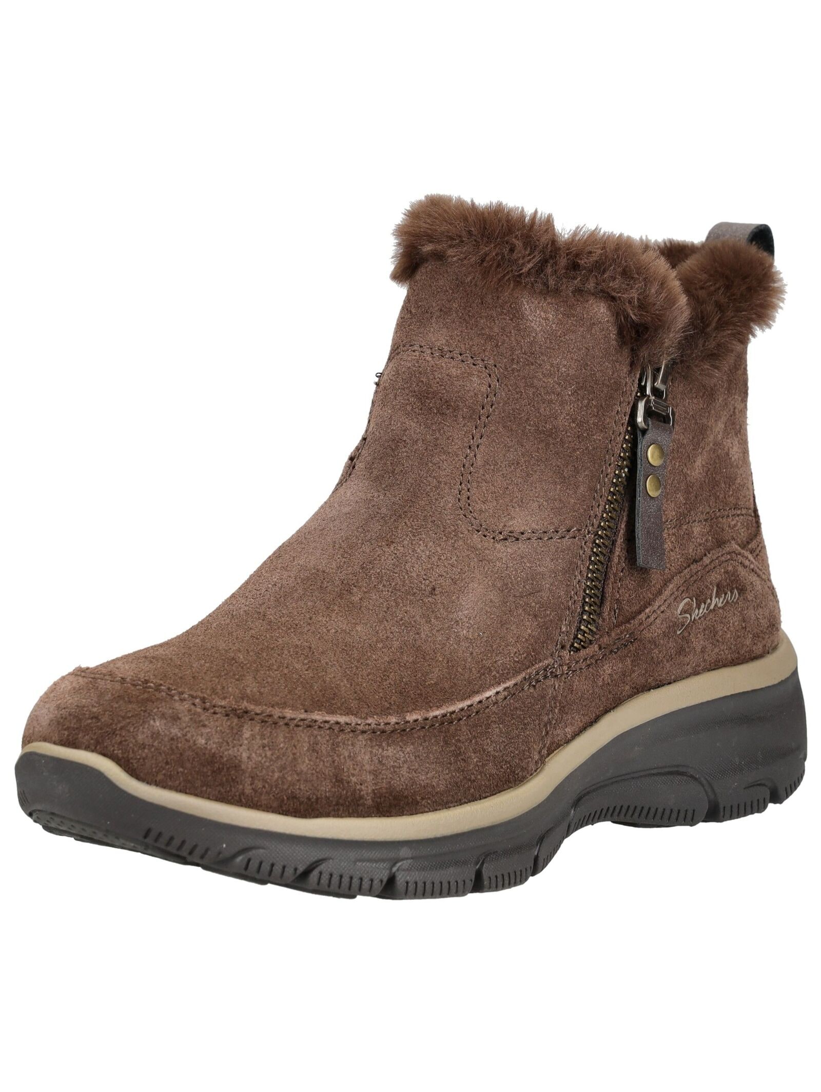 Stiefelette SKECHERS "Skechers Stiefelette Veloursleder/Textil", Damen, Gr. 37, chocolate, Textil, Veloursleder, Schuhe Stiefelette