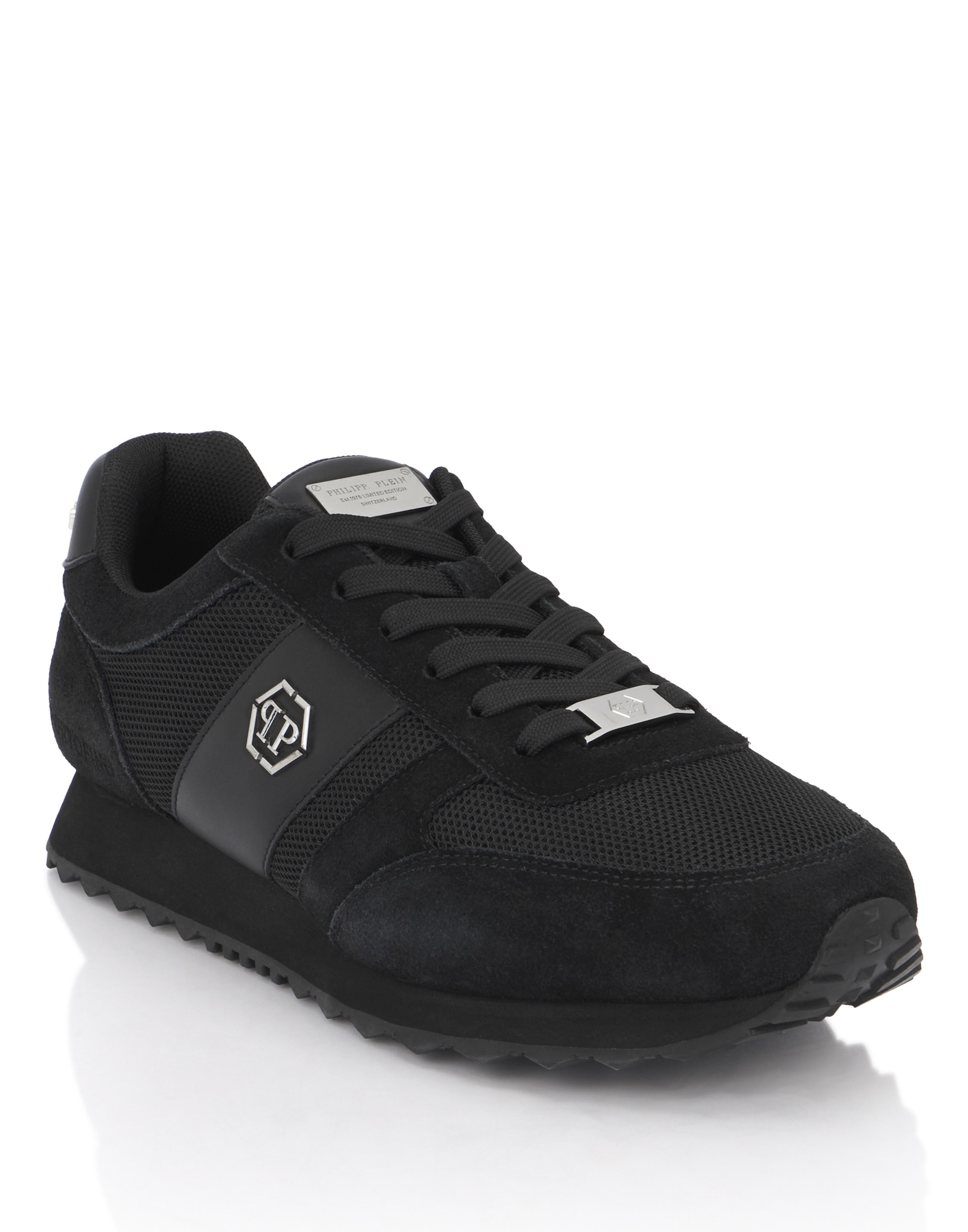 Sneaker PHILIPP PLEIN "Hexagon", Damen, Gr. 46, Normalschaft, 0202, schwarz, schwarz, Schuhe Sneaker