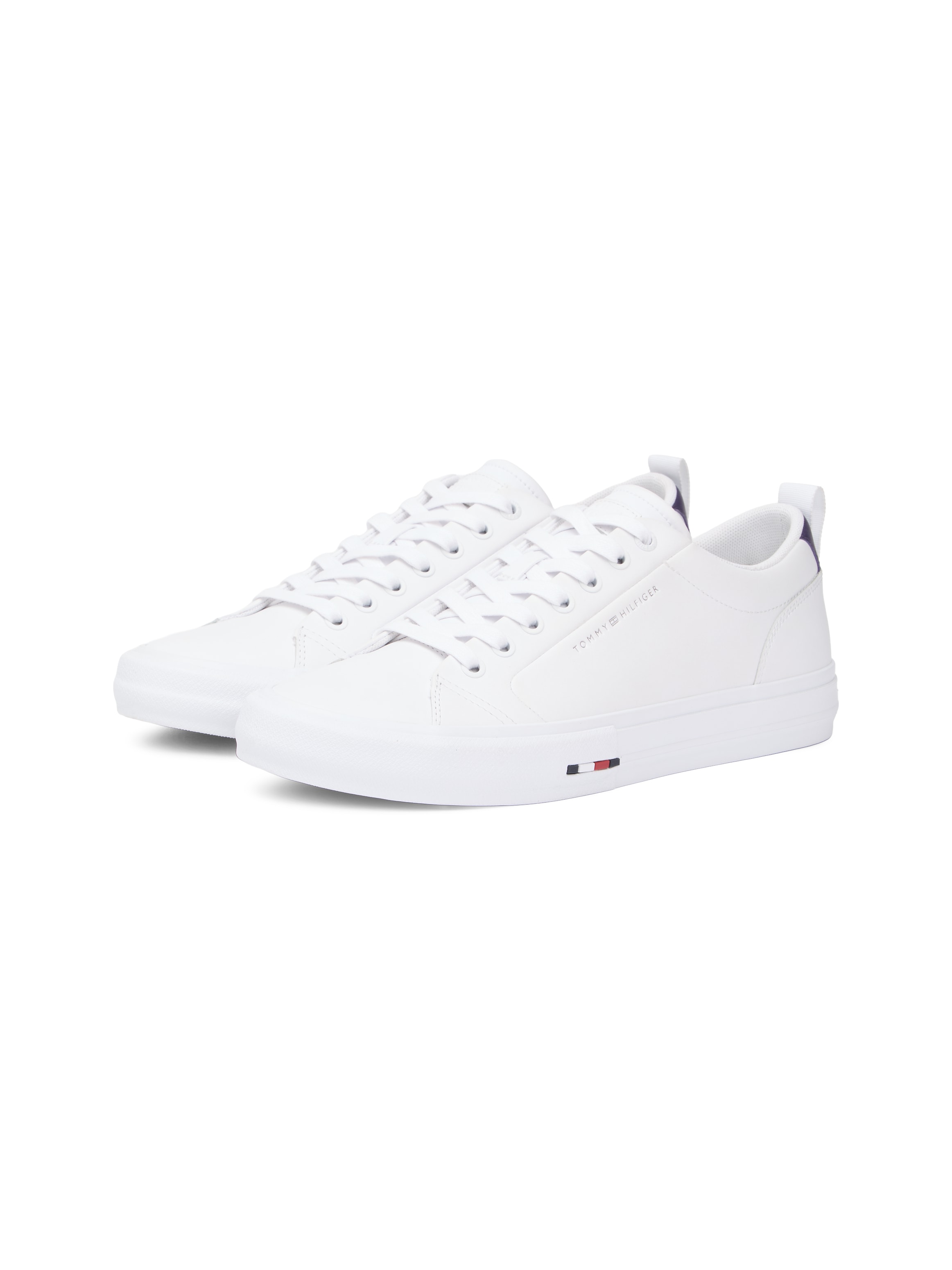 Sneaker TOMMY HILFIGER "HARLEM STREET LTH", Herren, Gr. 45, weiß, Leder, Lederimitat, Schuhe Sneaker, Freizeitschuh, Halbschuh, Schnürschuh mit TH-Logo -klein ausfallend