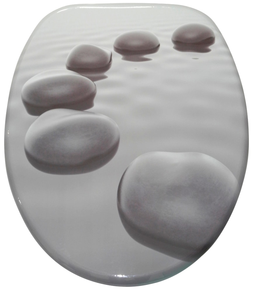WC-Sitz SANILO "Black Stones", grau (grau, schwarz), B:37,7cm L:47cm, MDF - Mitteldichte Holzfaserplatte, WC-Sitze