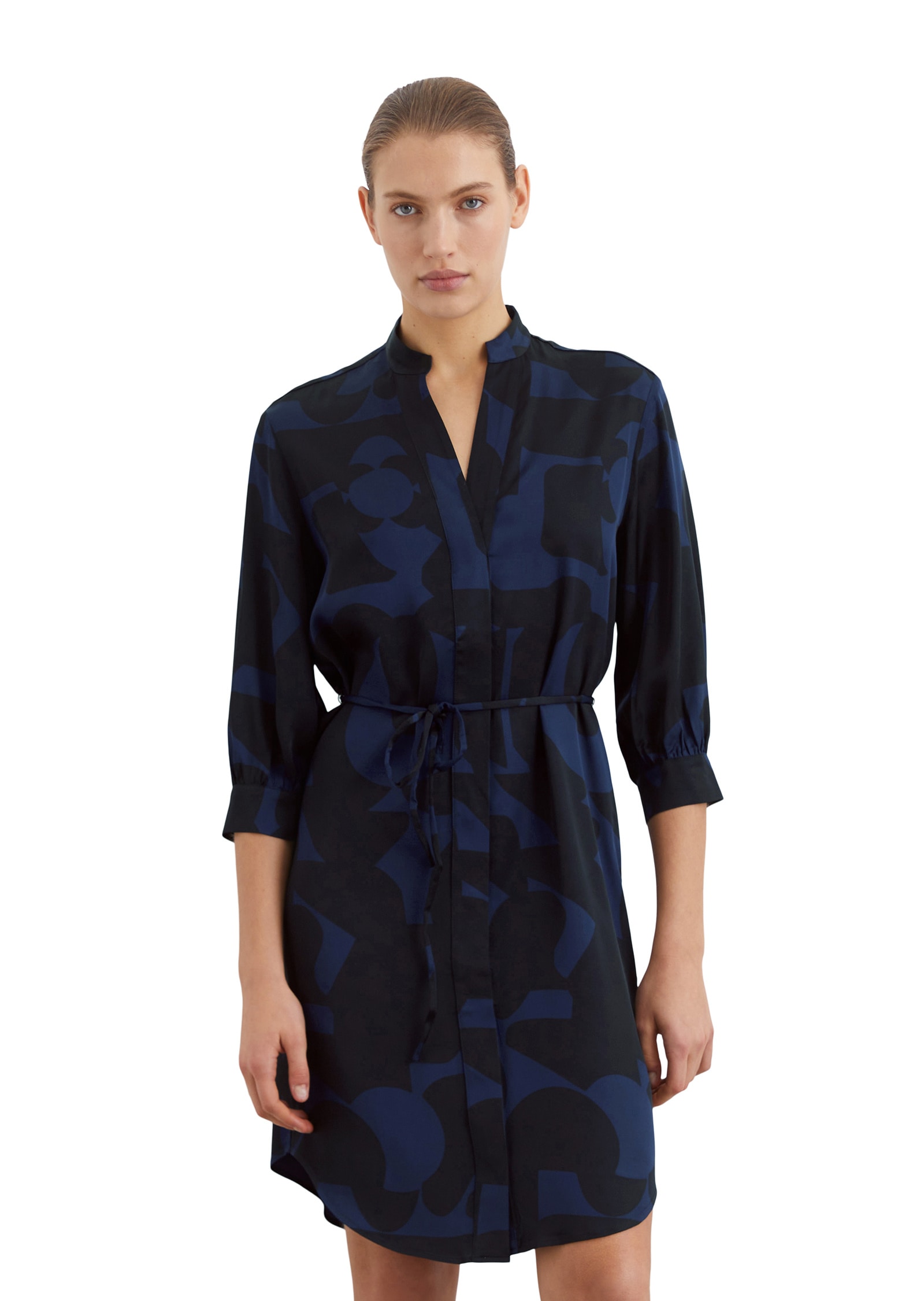 Minikleid MARC O'POLO "aus bedruckter Viskose", Damen, Gr. 34, Normalgrößen, lila (me14), Obermaterial: 100% Viskose, bedruckt, relaxed fit knielang, Manschette, Kleider Minikleid