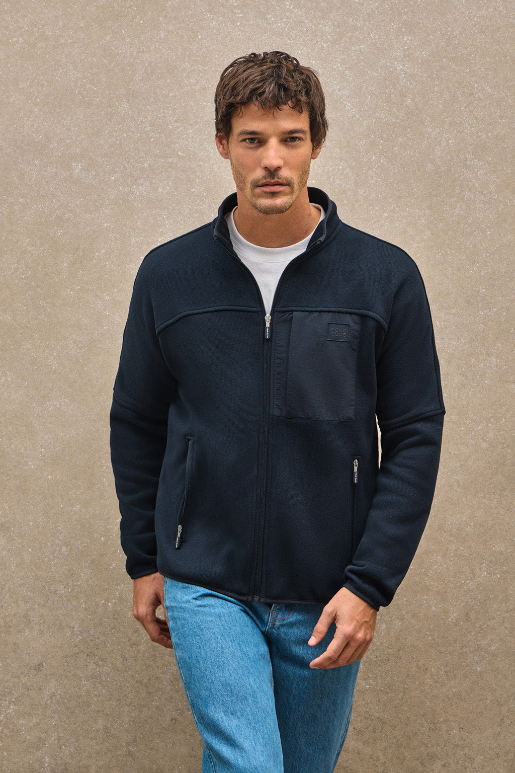 Sweatshirt aus Fleece marineblau mit Reißverschluss und Polo Club-Logo Image