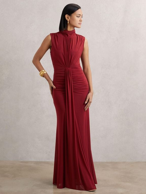 Daniella Sleeveless Stretch-Woven Maxi Dress - Red - Reiss Dresses