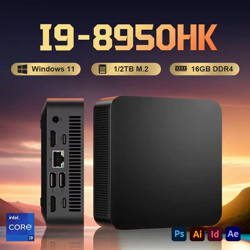 Mini ordinateur Intel Core i9 8950HK 16 Go DDR4 1/2 To SSD PC Windows 11 UHD Graphics Mini PC 4K HD Mini PC de jeu de bureau