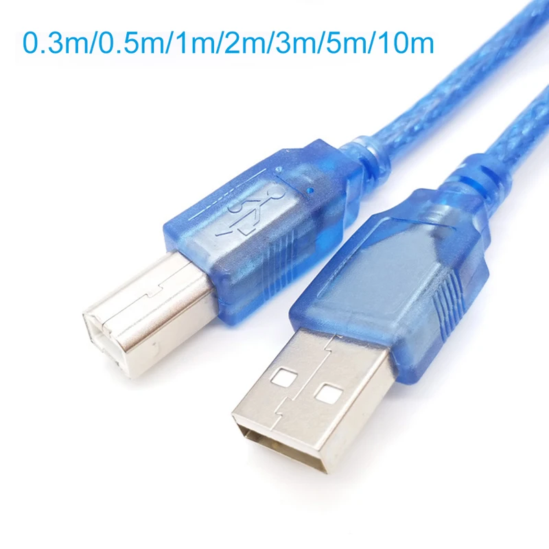 USB 2.0-Druckerkabel, USB 2.0-Typ-A-Stecker auf Typ-B-Stecker, Folie + geflochtene Abschirmung, transparent, blau, 0,3 m, 0,5 m, 1,5 m, 2 m, 3 m, 5 m, 10 m Image