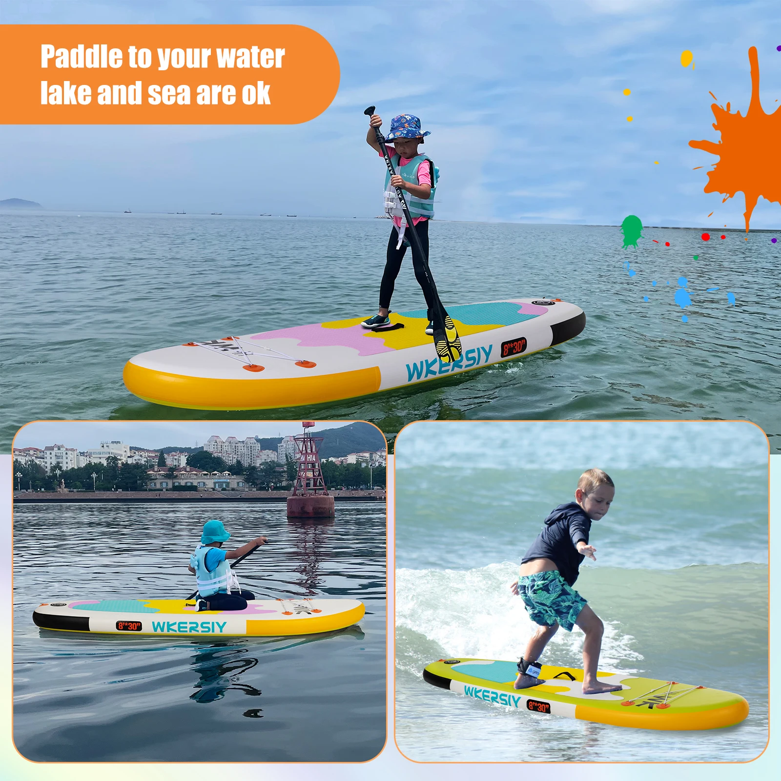 Aufblasbares Paddle-Board für Kinder, 8' x 30 Zoll, mit Kinder-Sup-Zubehör Image