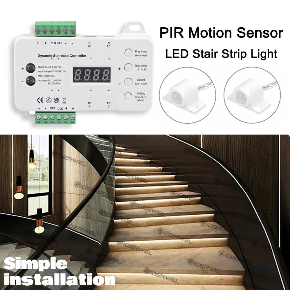 PIR-Bewegungssensor, COB-LED-Lichtleiste, 10–20 Stufen, Treppen-Smart-Controller, Dimmen, keine Schweißdrähte erforderlich, für Treppenlampen, Laufen