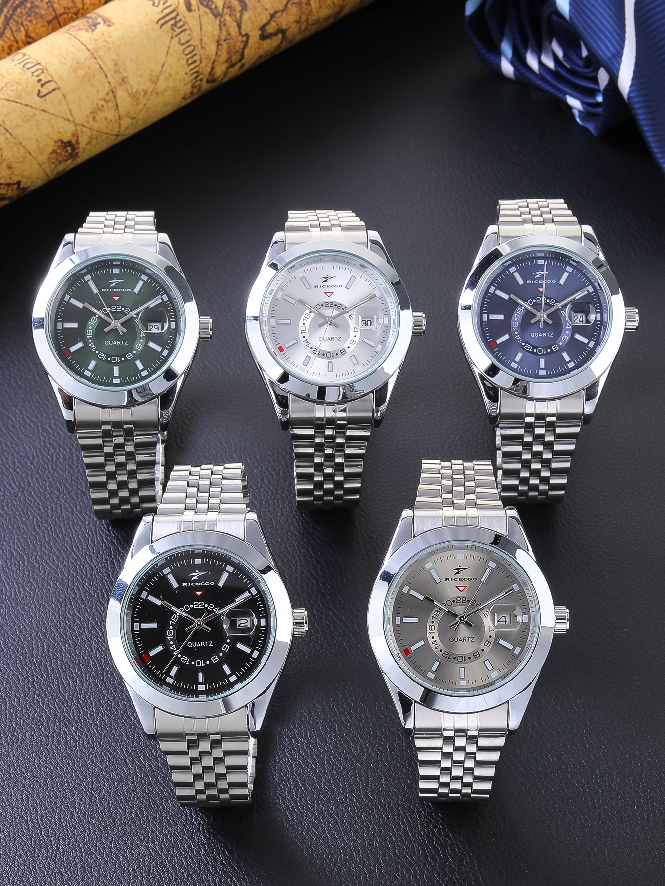 Klassische Herren-Quarzuhr Ricecgo 1, Business-Stil, rundes Zifferblatt, arabische Ziffern, Kalenderanzeige, Edelstahlarmband, Quarzwerk, geeignet für den täglichen Gebrauch, ideales Geschenk für Image