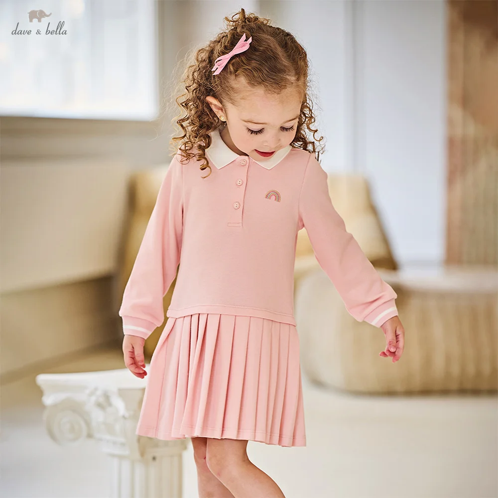 Dave Bella Herbst Mädchen Baby Prinzessin Kleid Lässig Süß Niedlich College Stil Kinder Polo Langarm Kleid Party Sanft DB3254962 Image