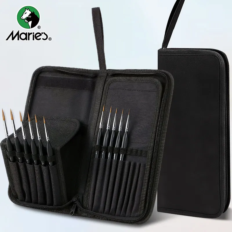 12-teiliges Marie-Pinselset mit Reißverschluss-Leinentasche, für Modelle, Acryl, Aquarell, Öl, Felsen, Keramik, Schuhe, Kunstfigur