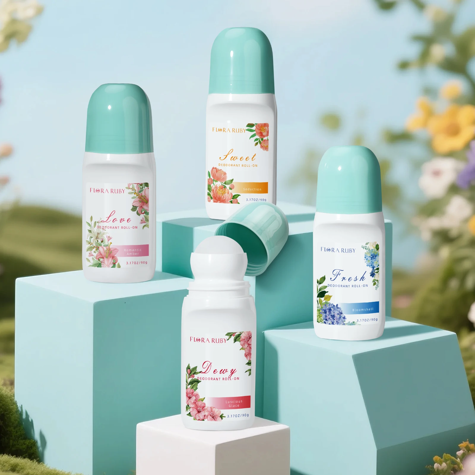 Flora Ruby Aluminiumfreier Deodorant-Roll-On-48-Stunden-Geruchsschutzstab, je 4,3 OZ, verblasst Gerüche, Desodorierungsmittel unter den Achseln Image