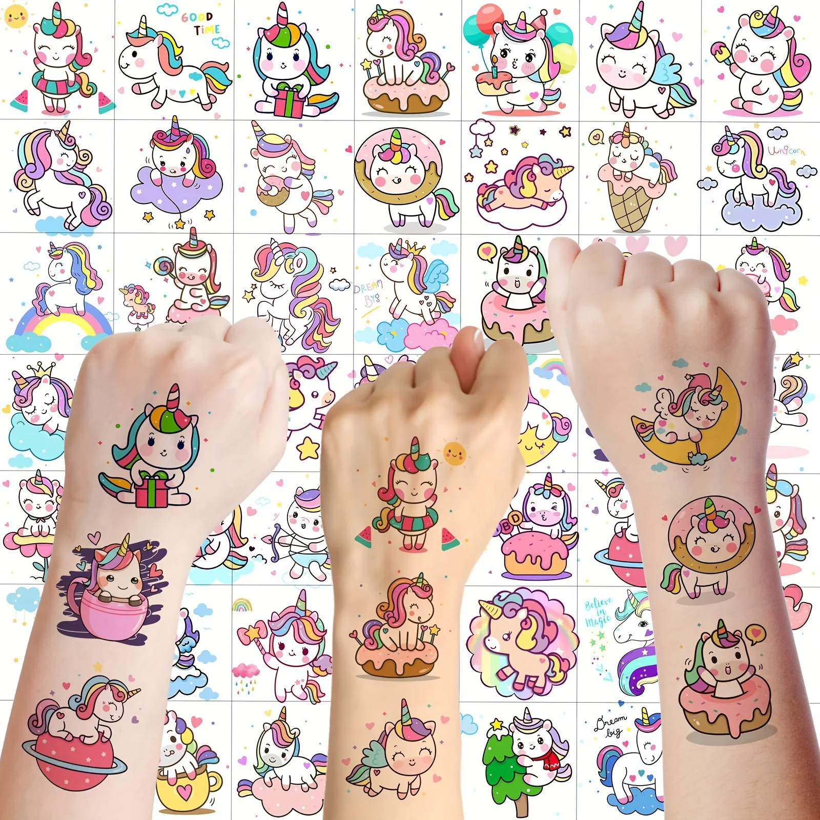 50 Stück niedlichen Einhorn temporäre Tattoos Tattoo Geburtstags geschenke Party Geschenks ets Image