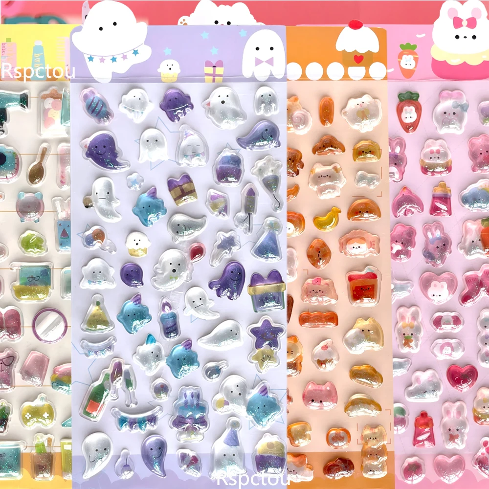 Niedliche Cartoon 3D Relief Kreative Aufkleber Ästhetische Tier-Kristall-Abziehbilder Dekorative Koffer-Laptop Kawaii Belohnungs-Sticker Geschenke Image