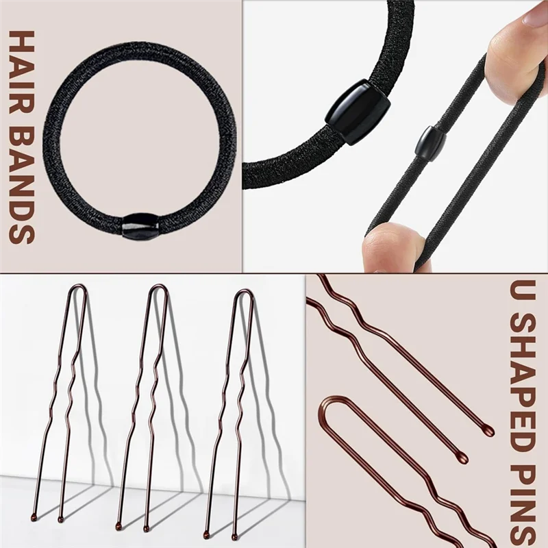 TCF-Bun Maker- und Haarnetz-Set, mit 8 Dutt-Maker für Frauen, 10 braune Unsichtbarkeitsnetze, 5 elastische Bänder und 40 U-Pins Image