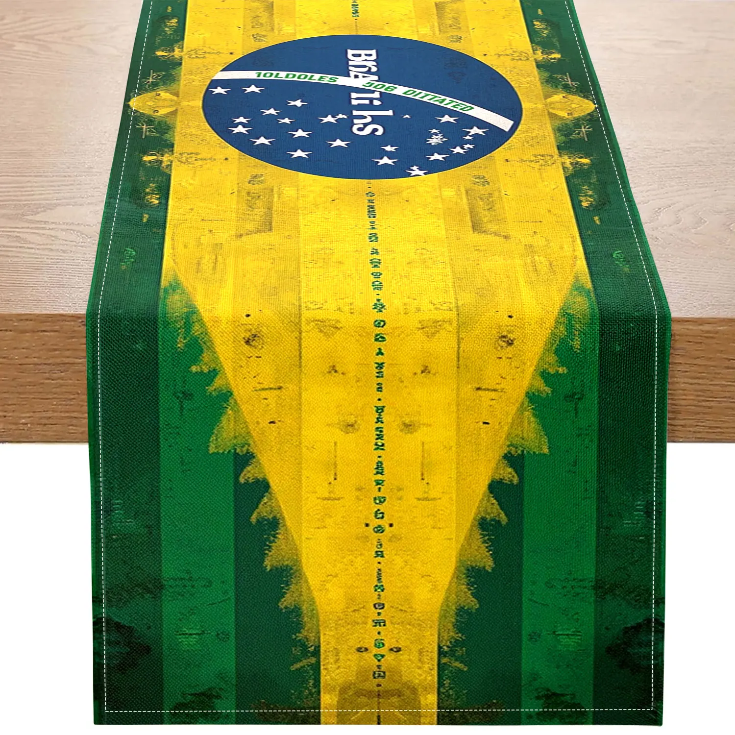 1-teilige Themen-Tischfahne im brasilianischen Stil, brasilianische Flaggenelementen und charakteristische Muster, geeignet für brasilianische Kulturpartys, brasilianische Image