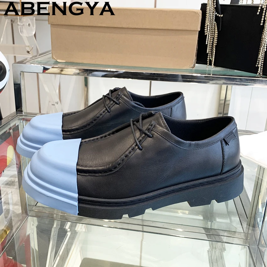 Mehrfarbige Echtleder-Loafer mit dickem Boden für Damen und Herren, runde Zehen, Plattform, Punk-Schuhe, barocke Mode, flache Schuhe, Größe 35–45